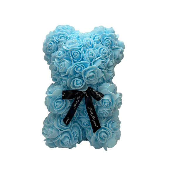 Light Blue Rose Bear With Gift Box - 25cm