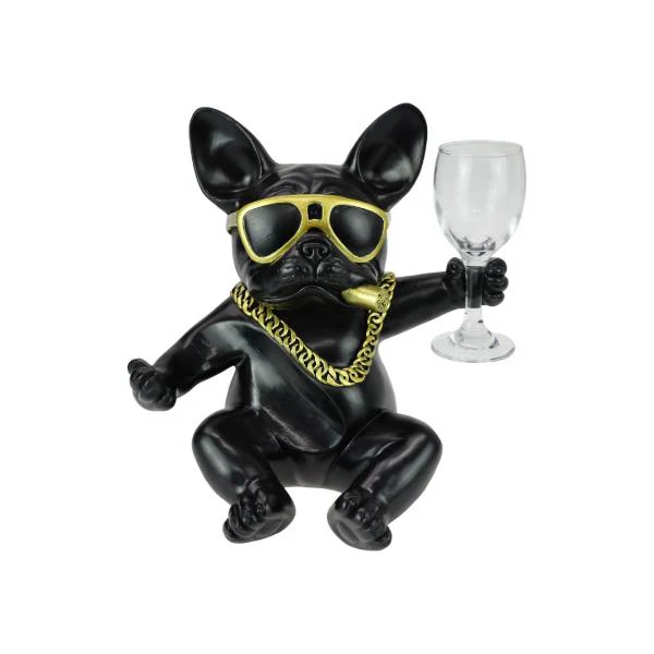 Black Dull Dog Wine Glass Holder - 25cm