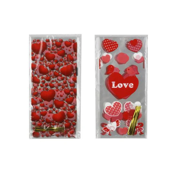 10 Pack Heart Cello Bag - 24cm x 12.7cm