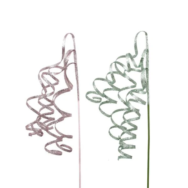 Sage & Dusty Pink Swirl Glitter With Stem - 73cm
