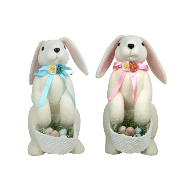 2A 75CM WHITE BUNNY W/PINK BOW, BLUE BOW