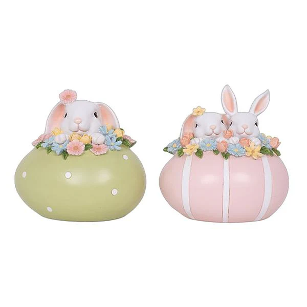 Polyresin Egg With Bunny - 15cm x 10.5cm x 15.3cm