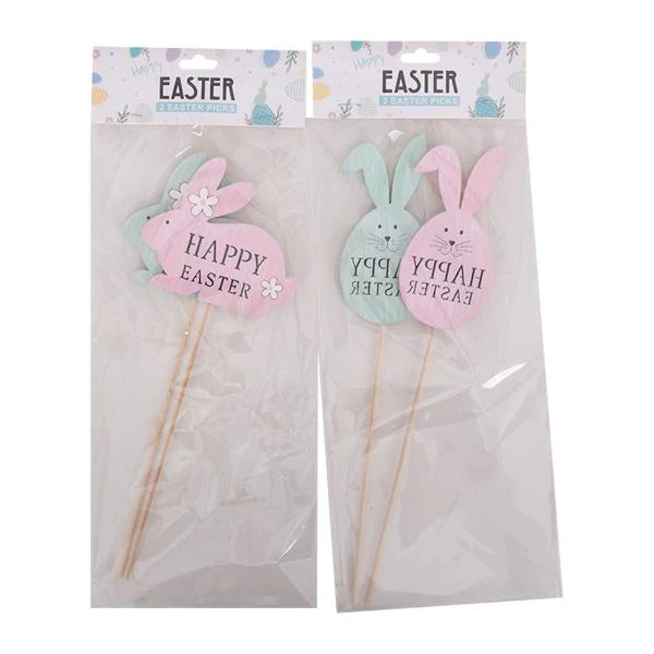 2 Pack Assorted Egg & Bunny Mdf Pick - 5cm x 1cm x 25cm - Image 2