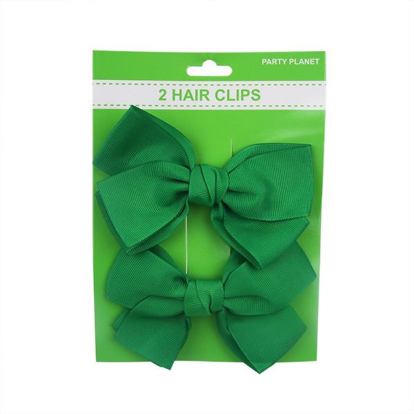 2 Pack Green Hair Clip Bow - Image 2