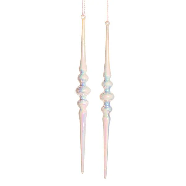 2 Pack Iridescent White Icicles Acrylic Tree Ornament - 16.6cm