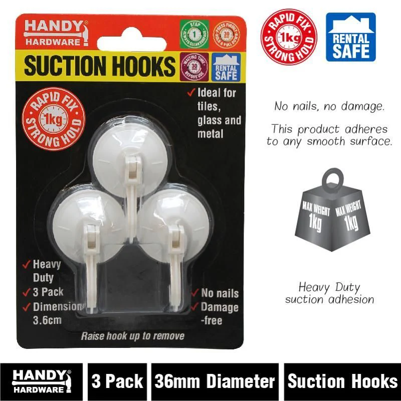 3 Pack Suction Hooks - 3.6cm - Image 2