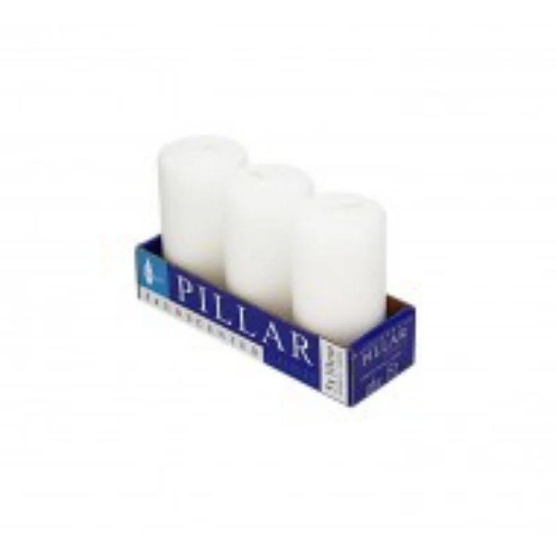 3 Pack White Pressed Pillar Candle - 5cm x 10cm