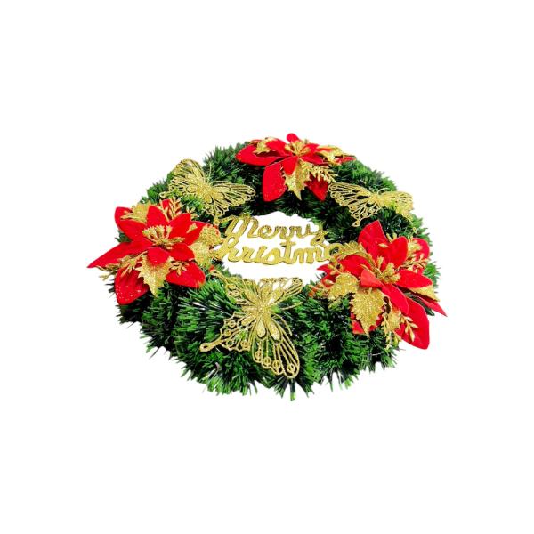 Merry Christmas Flower Wreath - 30cm - Image 3