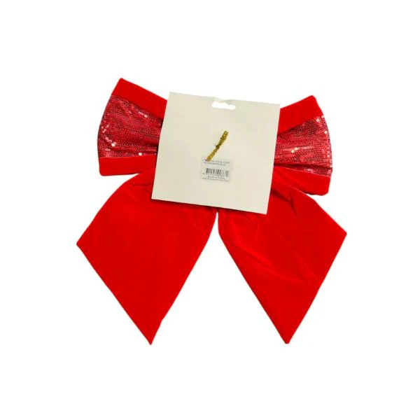 Red Sequin Ribbon Bow - 30cm - Image 2