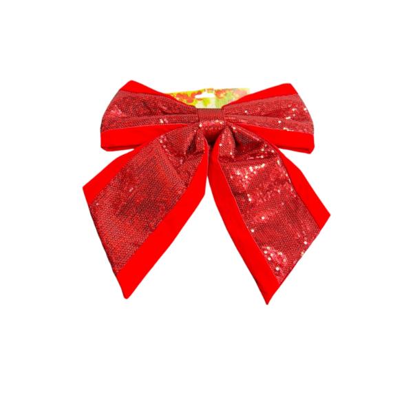 Red Sequin Ribbon Bow - 30cm - Image 3