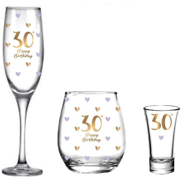 3 Pack 30th Birthday Glass Set - Image 2