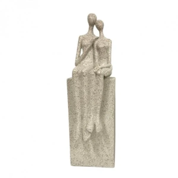 Resin Sitting Lovers Statue - 33cm