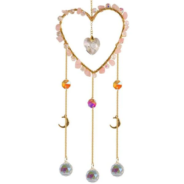 Rose Quartz Heart Crystal Suncatcher - 50cm