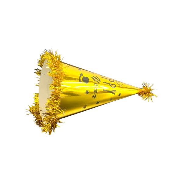 Gold Or Silver Tall NYE Party Hat With Tinsel - 34cm - Image 3