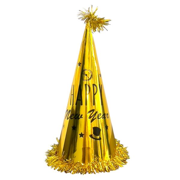 Gold Or Silver Tall NYE Party Hat With Tinsel - 34cm - Image 5