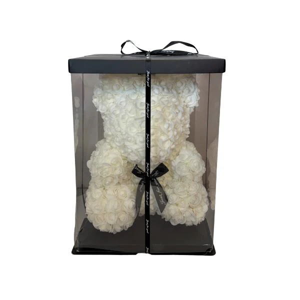 White Silicon Rose Bear - 35cm - Image 2