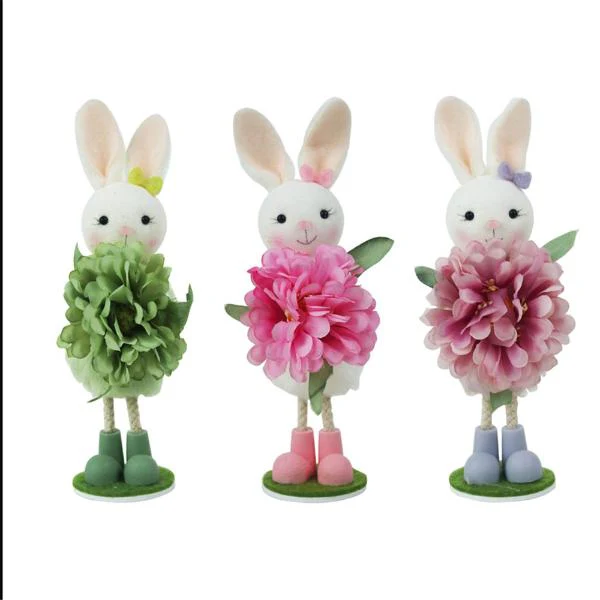 3A 18CM BUNNY W/FLOWER PINK, MINT, LAVENDER