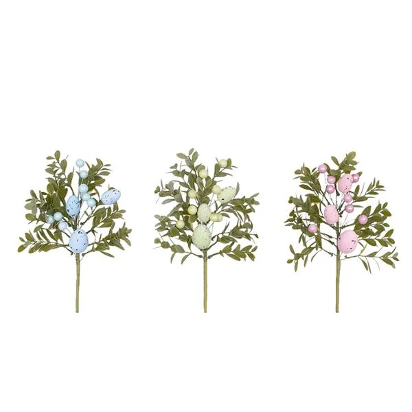 Easter Pick With Eggs & Buxus Leaves - 25cm