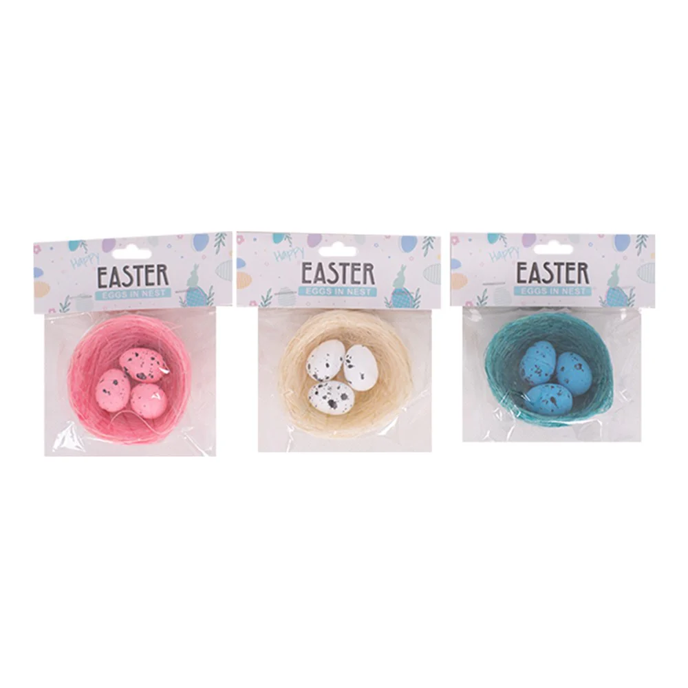 3A 7CM EGGS W/NEST BLUE, IVORY, PINK - Image 2