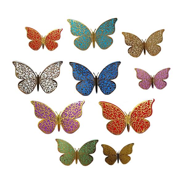 12 Pack 3D Multicolour Butterfly Sticker Decorations