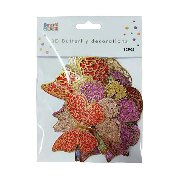 12 Pack 3D Multicolour Butterfly Sticker Decorations - Image 2