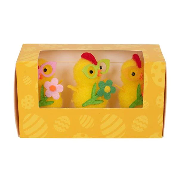 3 Pack Chicks With Glasses & Flower - 6cm