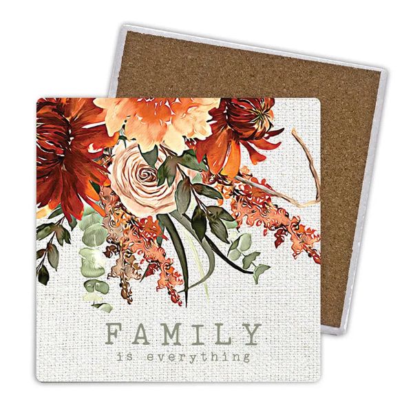 4 Pack Cinnamon Ceramic Family Is Everything Coaster Gift Box - 10cm x 10cm