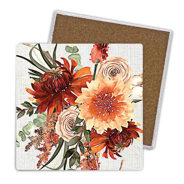 4 Pack Cinnamon Ceramic Florals Coaster Gift Box - 10cm x 10cm