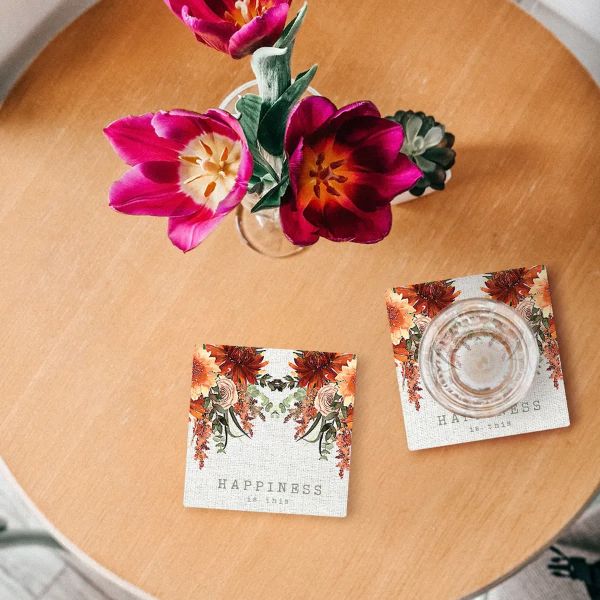 4 Pack Cinnamon Ceramic Coaster Gift Box - 10cm x 10cm - Image 2
