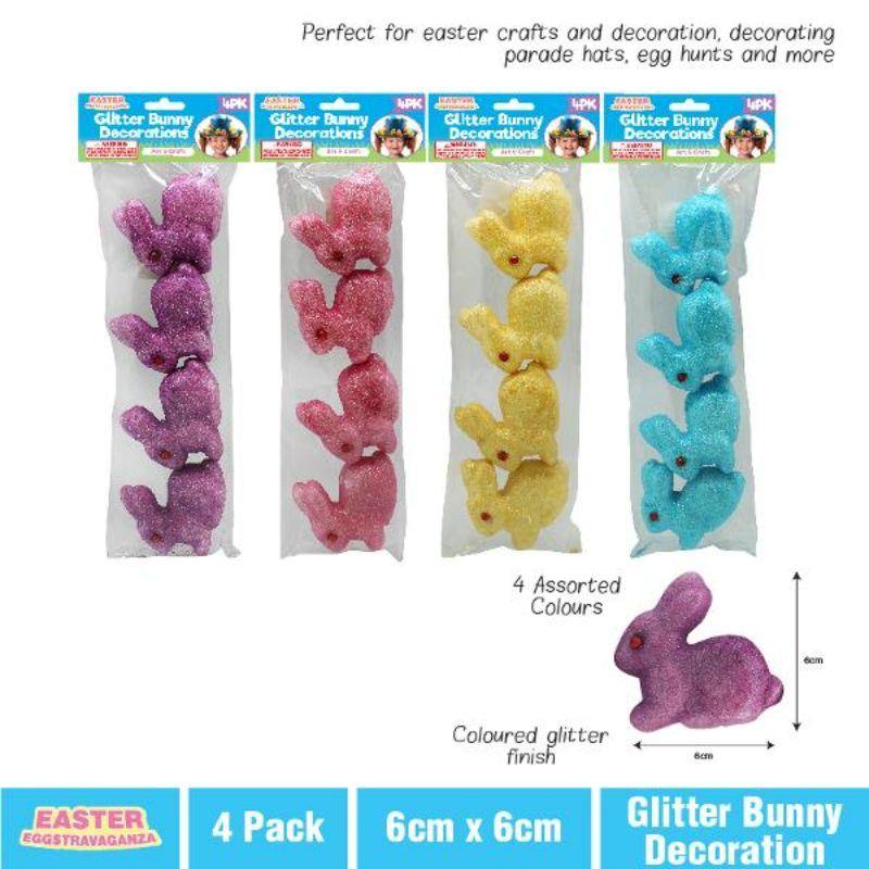 4 Pack Polystyrene Bunny Glitter - 6cm