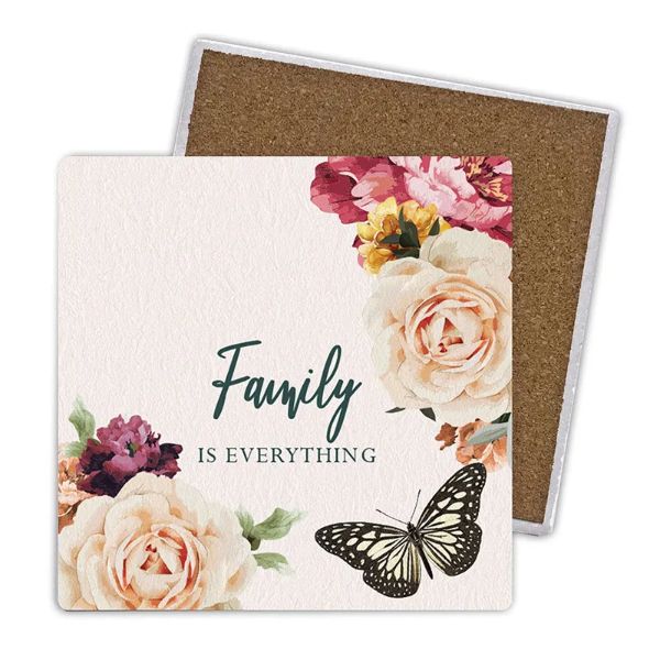 4 Pack Rose Ceramic Family Coaster Gift Box - 10cm