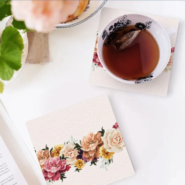 4 Pack Rose Ceramic Florals Coaster Gift Box - 10cm x 10cm - Image 2
