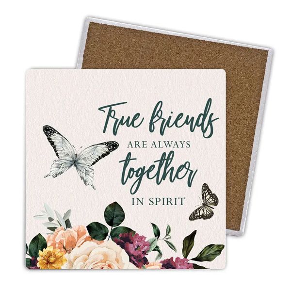 4 Pack Rose Ceramic True Friends Coaster Gift Box - 10cm x 10cm