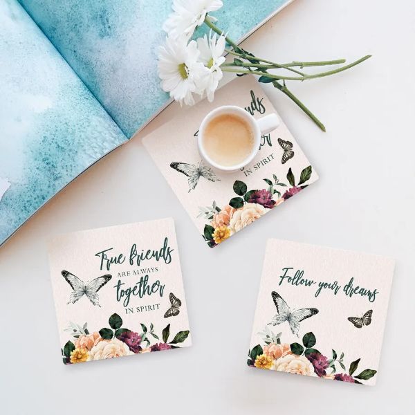 4 Pack Rose Ceramic True Friends Coaster Gift Box - 10cm x 10cm - Image 2