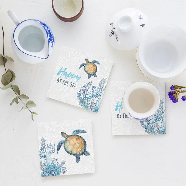 4 Pack Square Ceramic Turtle Coaster - 10cm x 10cm - Image 2