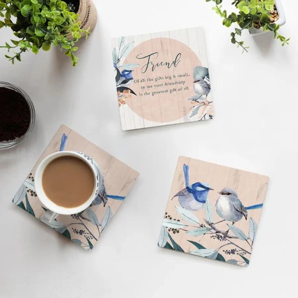4 Pack Wren Ceramic Birds Coaster Gift Box - 10cm x 10cm - Image 2