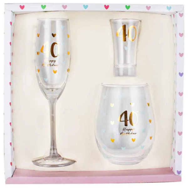 3 Pack 40th Birthday Glass Set