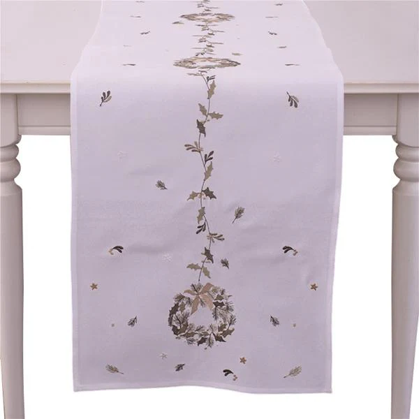 Emrbroided Christmas Wreath Table Runner - 40cm x 173cm