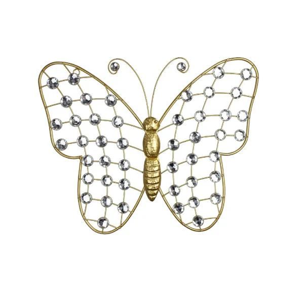 Gold Metal Butterfly With Gems - 42cm
