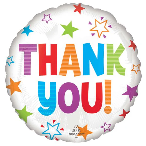 Standard Colourful Stars Thank You Foil Balloon - 45cm