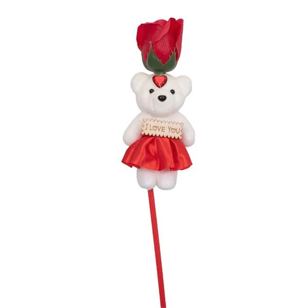 48CM SINGLE BEAR WITH ROSE STEM