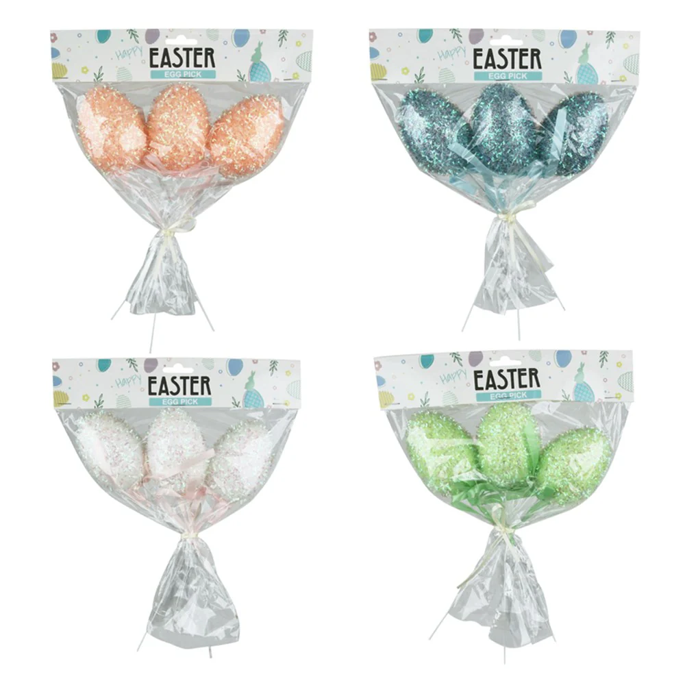 4A 3PK 7CM EGG W/15CM PICK APRICOT, BLUE, MINT, WHITE - Image 2