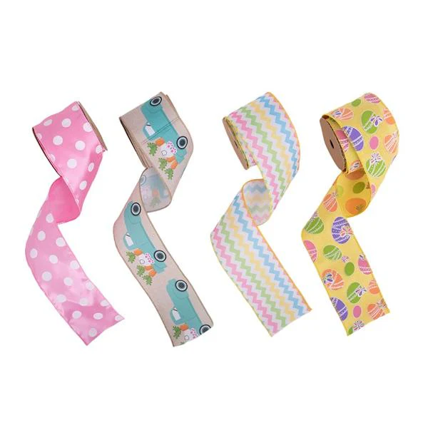 Assorted Easter Ribbon With Wire Edging In PDQ - 6.3cm x 500cm