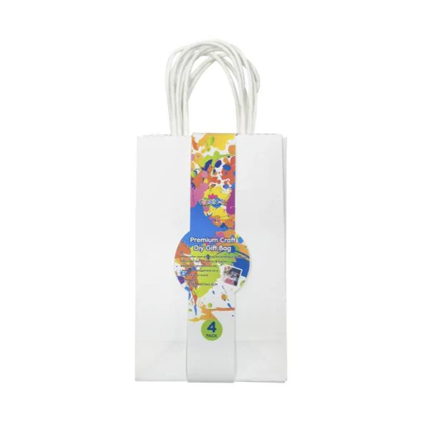 4 Pack White DIY Craft Gift Bags - 16.4cm x 10.5cm x 5cm