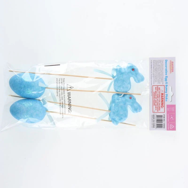 4 Pack Polystyrene Egg & Bunny On Pick with Glitter - Image 10