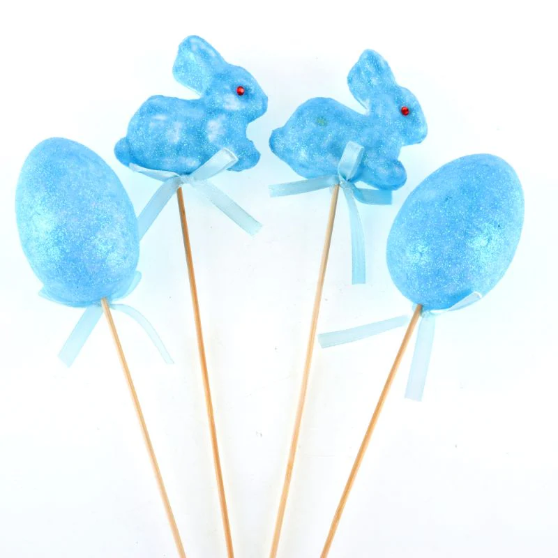 4 Pack Polystyrene Egg & Bunny On Pick with Glitter - Image 5
