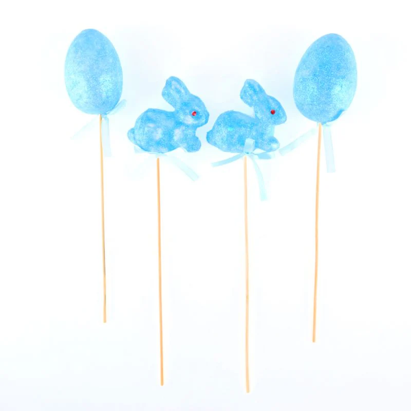4 Pack Polystyrene Egg & Bunny On Pick with Glitter - Image 6