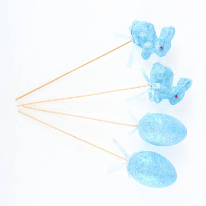 4 Pack Polystyrene Egg & Bunny On Pick with Glitter - Image 7