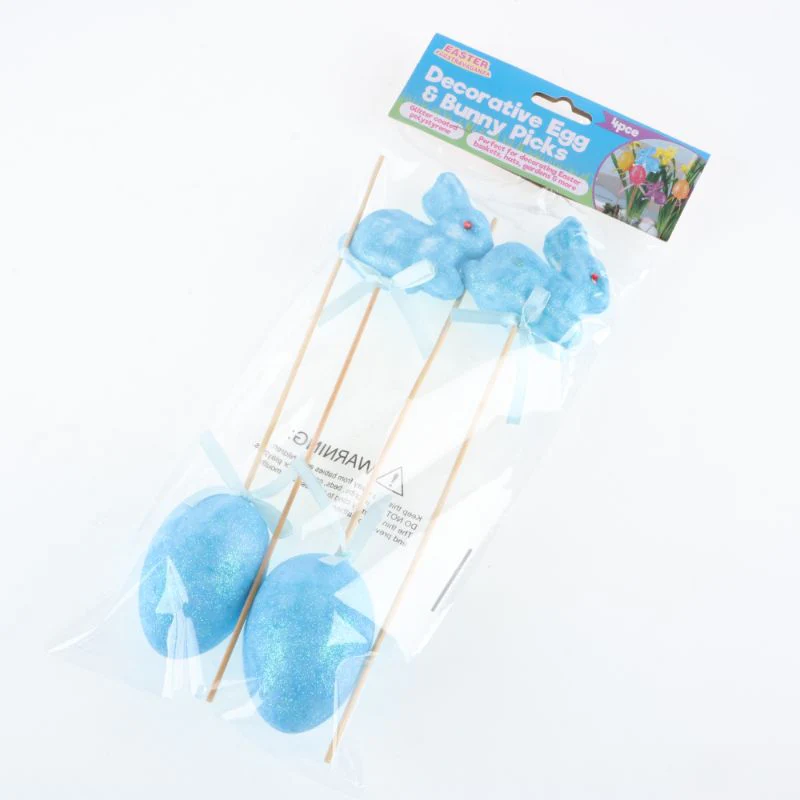4 Pack Polystyrene Egg & Bunny On Pick with Glitter - Image 8