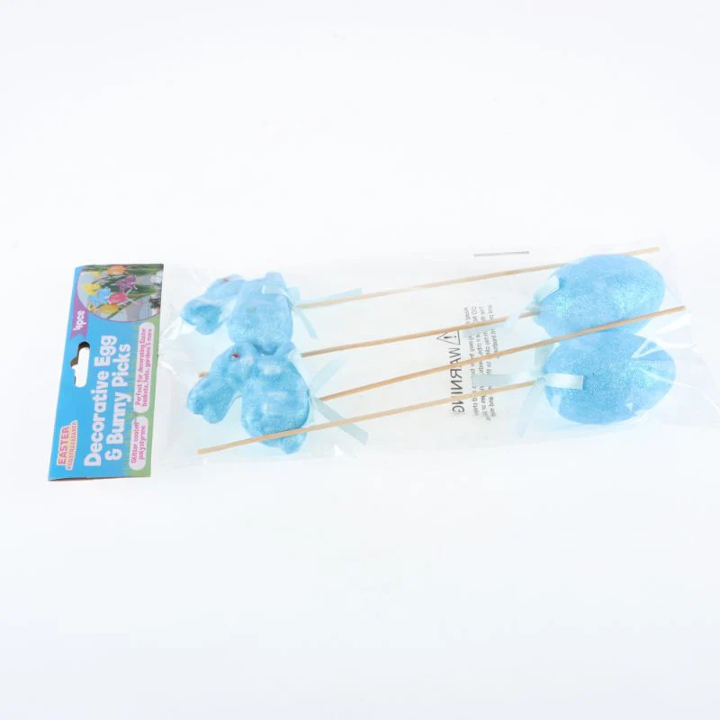 4 Pack Polystyrene Egg & Bunny On Pick with Glitter - Image 9
